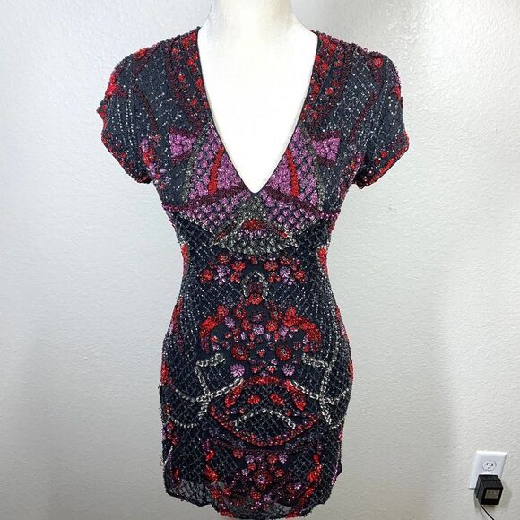 PARKER purple burgundy sequin dress sz 0 or xs - Picture 1 of 12